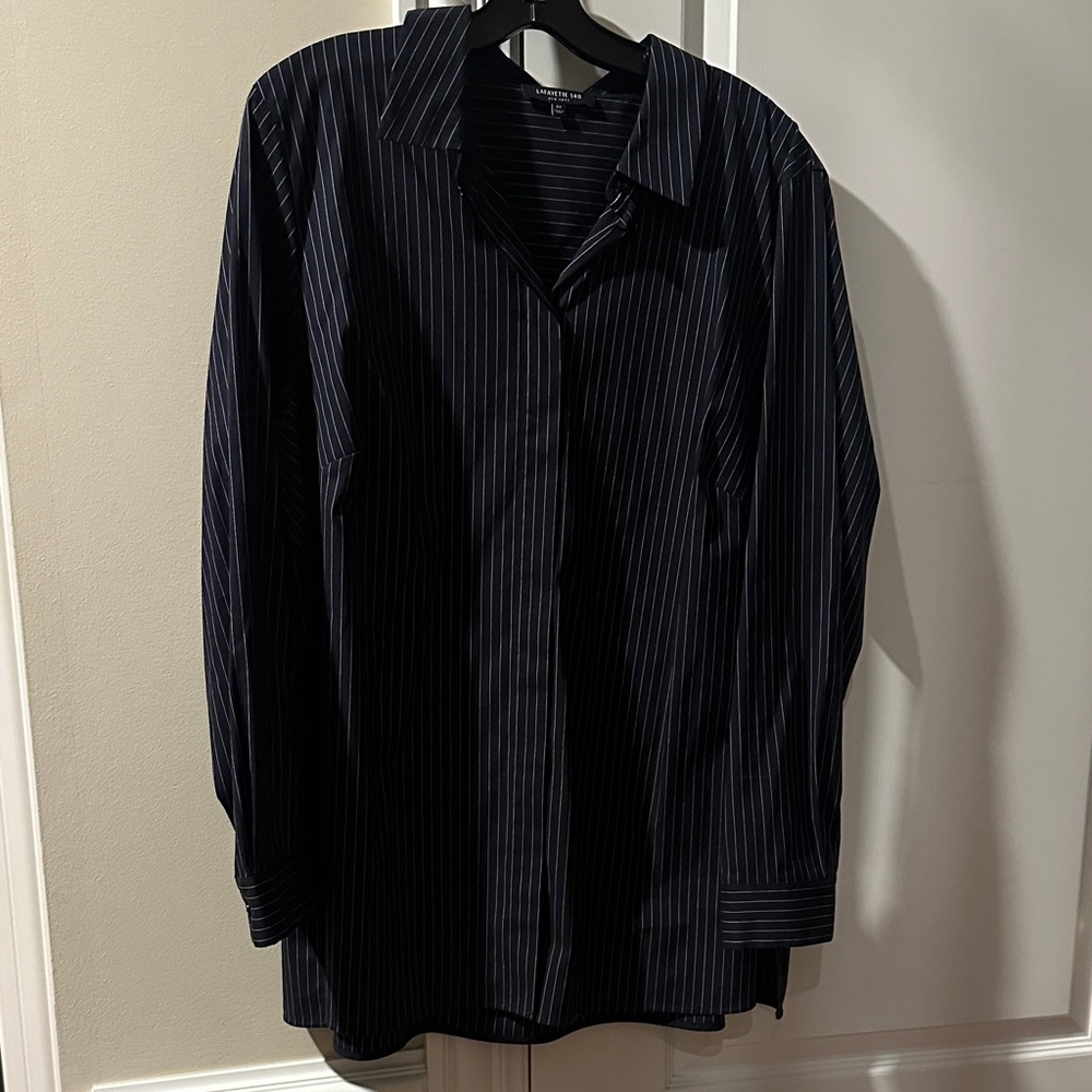 2x Lafayette 148 New York pinstripe blouse